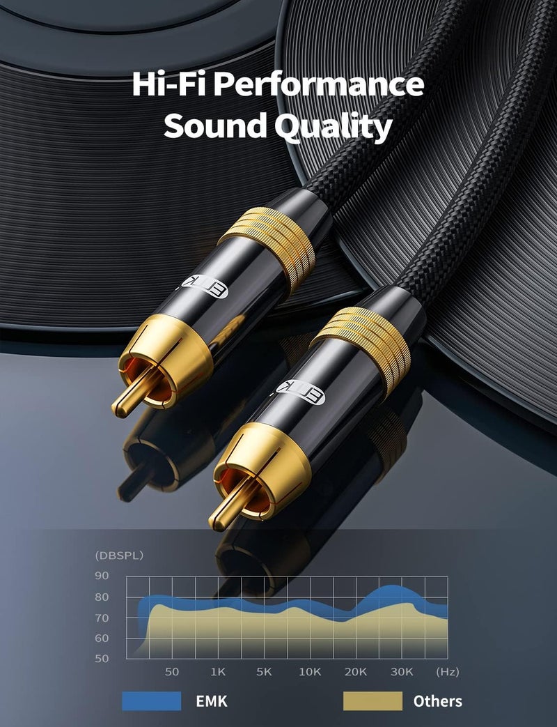 EMK Subwoofer Cable, Digital Coaxial Audio Cable [24K Gold-Plated, Durable Cotton] Premium S/PDIF RCA Male to RCA Male for Home Theater, Soundbar,Speaker,HDTV, Subwoofer, Hi-Fi Systems (Black-6.6ft/2m) - Image 5