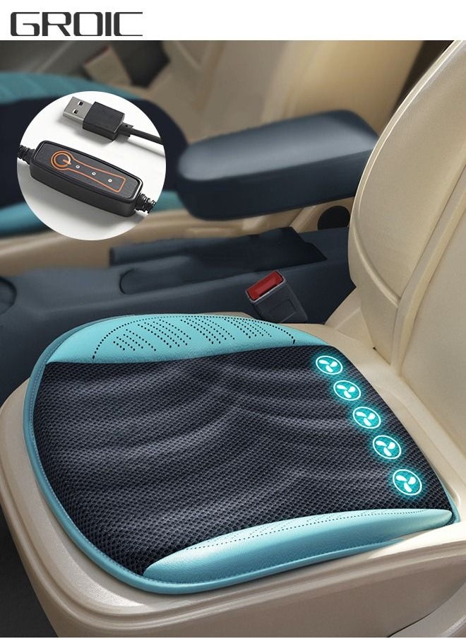GROIC Cooling Car Seat Cushion with 5 Fans and USB Port, 12 V Cooling System for Summer Driving Cooling Seat Covers for All Car Seats, 3 Cooling Levels Breathable Seat Cover Air Cooler Car Seat  - Image 1
