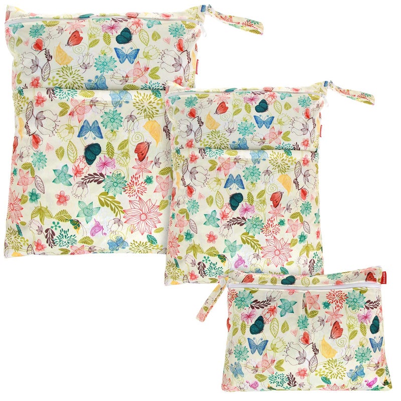 حقيبة داميرو 3 قطع رطبة وجافة لحفاضات القماش منظم حقيبة للرعاية النهارية الغابة