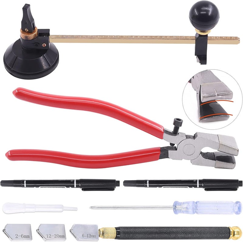 Tanstic 5Pcs 40cm/16inch Adjustable Circular Glass Cutter with Round Knob Handle and Suction Cup with Glass Running Plier and Glass Cutter for Glass Cutting - Image 1