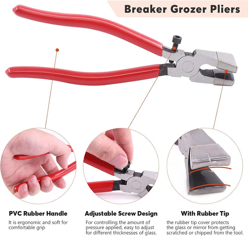 Tanstic 5Pcs 40cm/16inch Adjustable Circular Glass Cutter with Round Knob Handle and Suction Cup with Glass Running Plier and Glass Cutter for Glass Cutting - Image 3