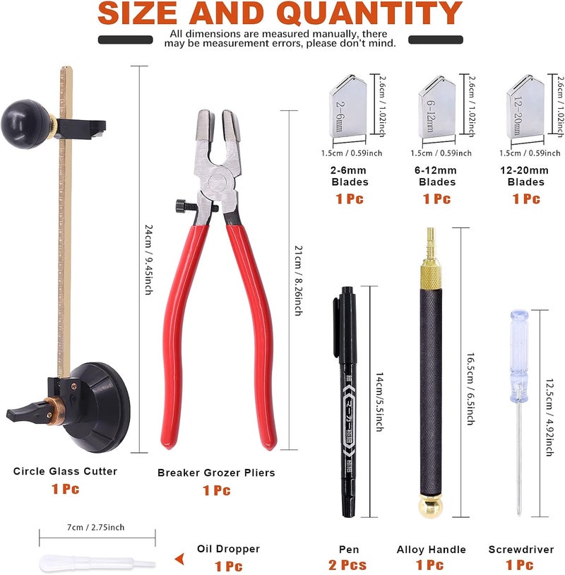 Tanstic 5Pcs 40cm/16inch Adjustable Circular Glass Cutter with Round Knob Handle and Suction Cup with Glass Running Plier and Glass Cutter for Glass Cutting - Image 2
