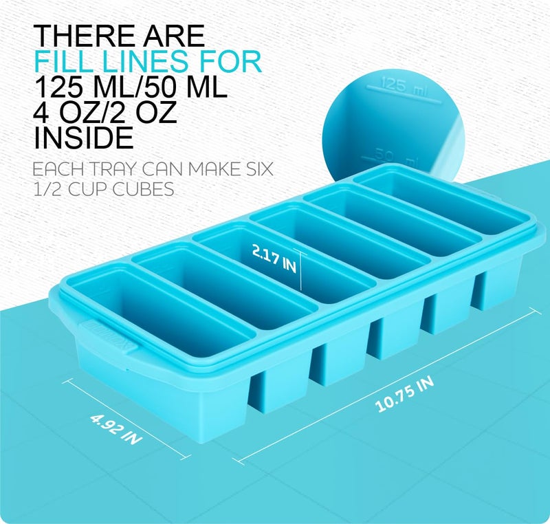 Xomoo 1/2 Cup Silicone Freezer Tray With Lid - Silicone Freezer Molds 2-Pack For meal prep & freezing of various sauces and other dishes, makes 12 perfect 1/2 cup portions cubes,oven and dishwasher safe - Image 5