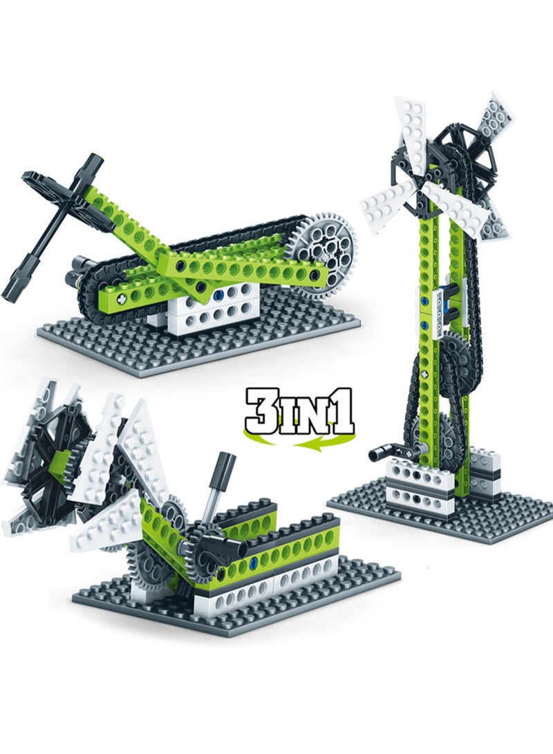 Loquat Children's Science And Education Plastic Toys Power Principle Engineering Machinery Set Small Particle Building Blocks(Three Forms Of Flywheel Machine) - Image 1