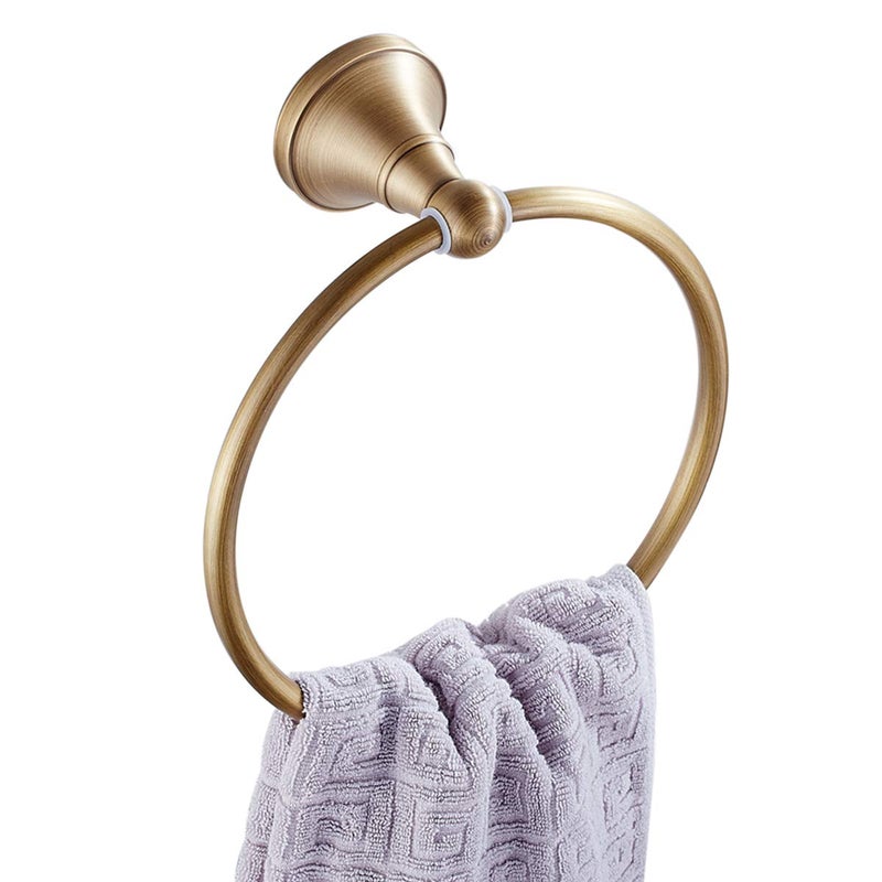 Flybath Round Towel Ring Antique Brass Hanger Hand Towel Holder for Bathroom Kitchen Accessories Wall Mounted Brushed Bronze