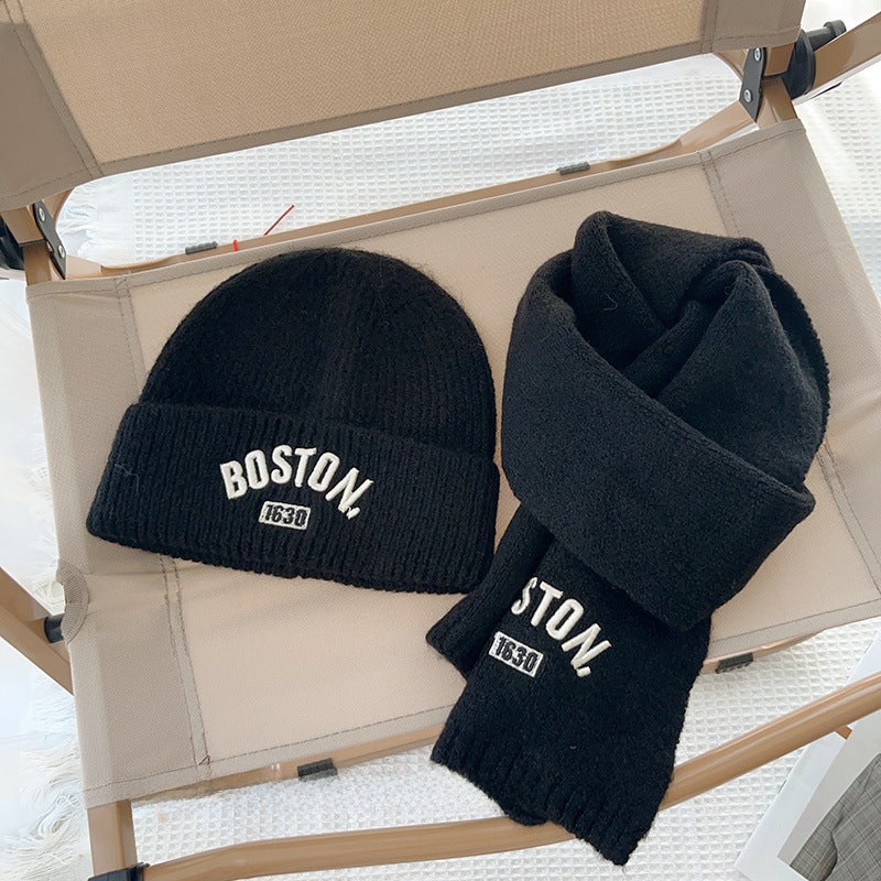 Kids Scarf and Hat Set Embroidered Letter Black set - Image 1