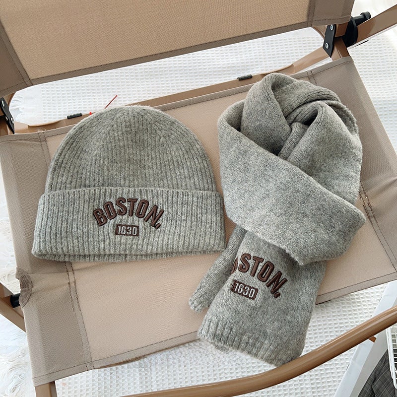 Kids Scarf and Hat Set Embroidered Letter Black set - Image 2