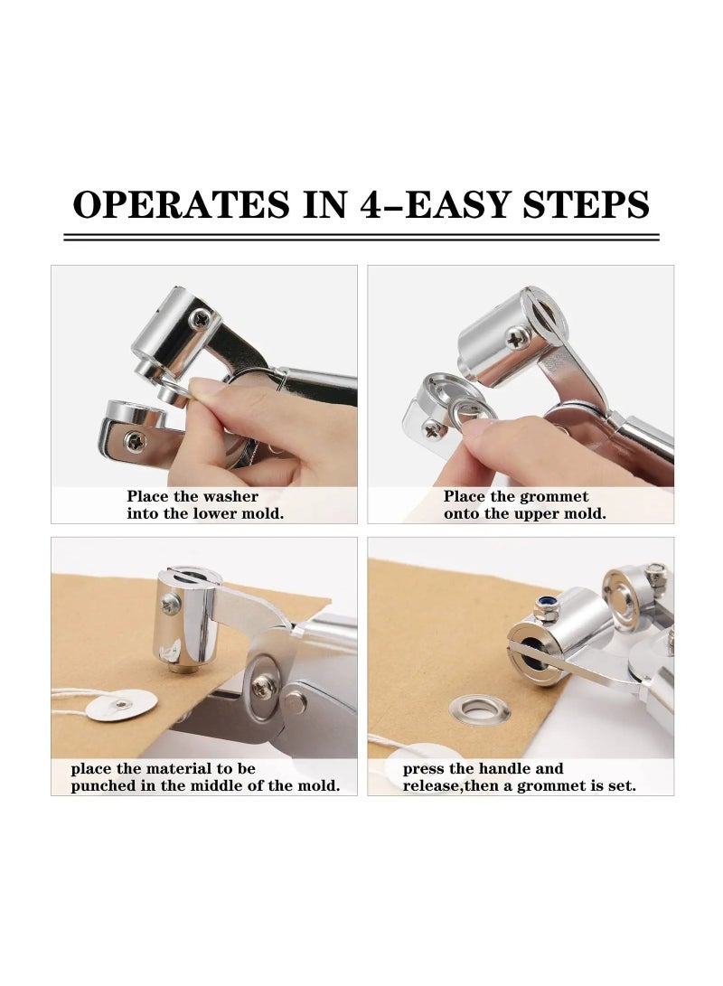 Kit Eyelet Plier: Ecraft 3/8 Inch(10mm) Grommet Press Handheld Puncher Plier Kits Eyelet Hole Punch Pliers Set Banner Maker Machine for Fabric Paper with 300pcs Silver Grommets  - Image 4