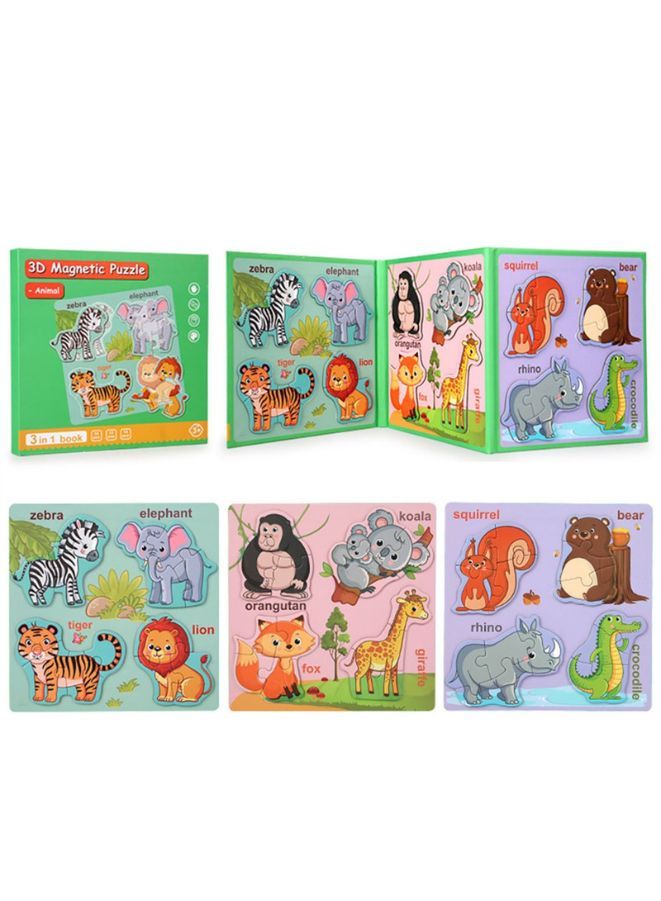 Montessori Magnetic Cardboard Puzzle Book Toys Durable Reusable Paper Puzzles for Visual Cognitive Training Animal - Image 1