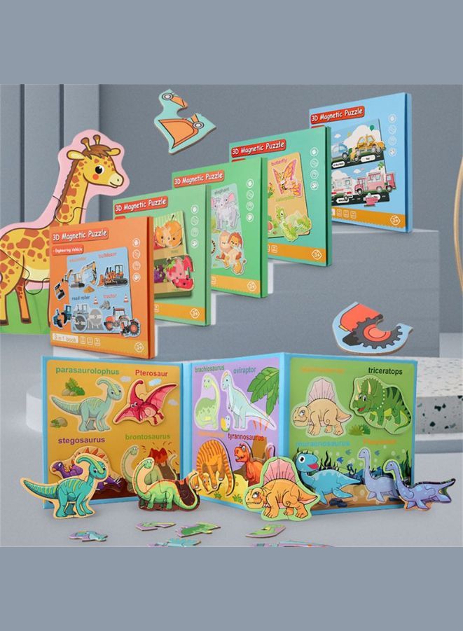 Montessori Magnetic Cardboard Puzzle Book Toys Durable Reusable Paper Puzzles for Visual Cognitive Training Animal - Image 2