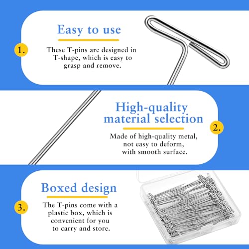 QMNNMA T Pins, 100 Pack 1.5 inch T Shape Sewing Pins for Blocking Knitting, Wig Pins for Mannequin Head, Foam Head, Sewing, Crocheting and Modelling with Clear Box - Image 3