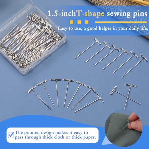 QMNNMA T Pins, 100 Pack 1.5 inch T Shape Sewing Pins for Blocking Knitting, Wig Pins for Mannequin Head, Foam Head, Sewing, Crocheting and Modelling with Clear Box - Image 5