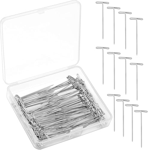 QMNNMA T Pins, 100 Pack 1.5 inch T Shape Sewing Pins for Blocking Knitting, Wig Pins for Mannequin Head, Foam Head, Sewing, Crocheting and Modelling with Clear Box - Image 1