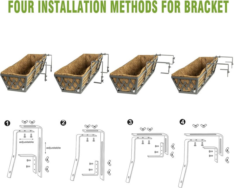 Karlliu 4 Pack 30 Inch Window Boxes Planters Railing Planter Box with Adjustable Brackets for Porch Fence Patio Balcony Hanging Flower Baskets with Coco Liners for Outdoor Garden Decor - Grey - Image 5