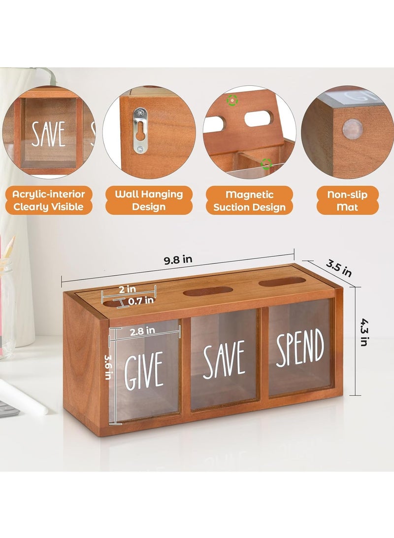 Spend Save Give Piggy Bank for Kids, Money Coin Savings Piggy Bank Jar Box for Kids Child Safe Money Saver, Teach Children About Giving u0026 Saving Money Piggy Box for Childrens Boys Girls(Brown) - Image 4