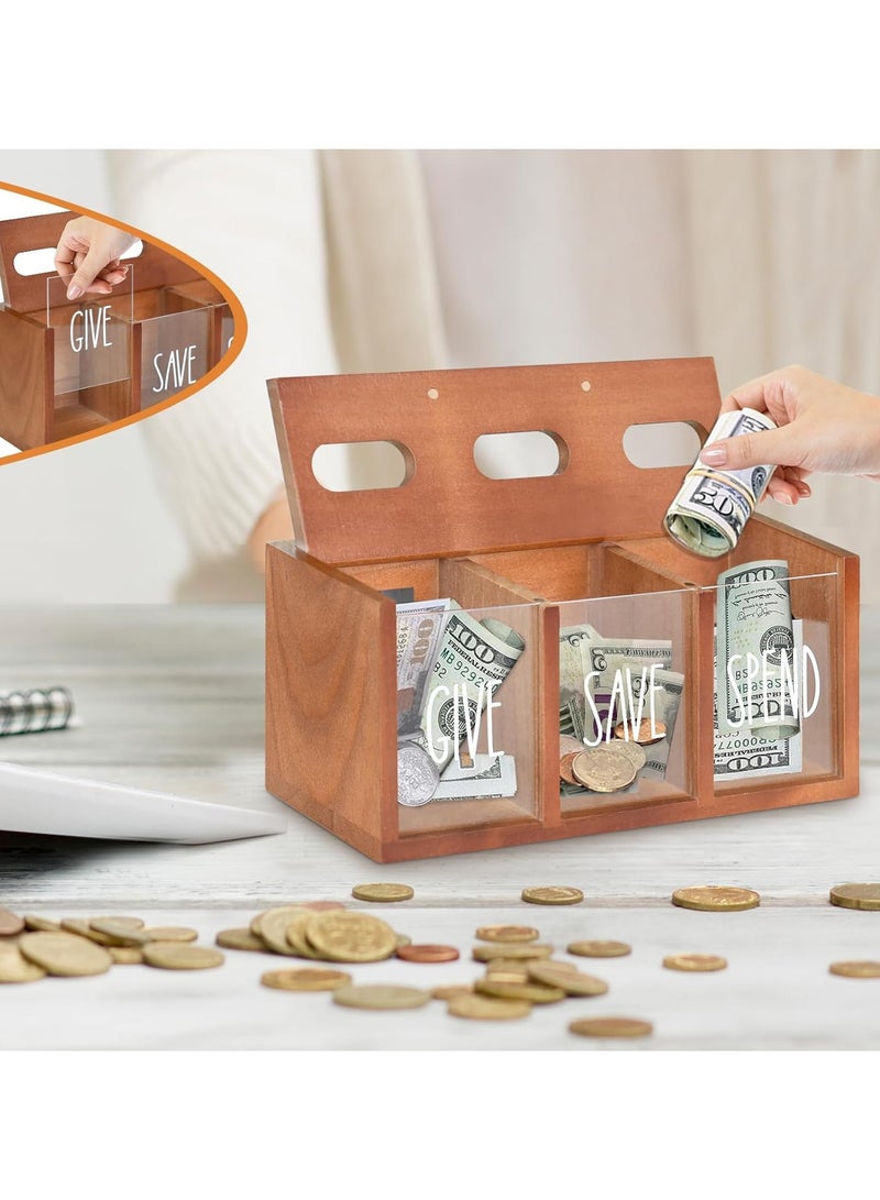 Spend Save Give Piggy Bank for Kids, Money Coin Savings Piggy Bank Jar Box for Kids Child Safe Money Saver, Teach Children About Giving u0026 Saving Money Piggy Box for Childrens Boys Girls(Brown) - Image 3