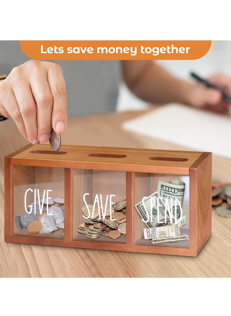 Spend Save Give Piggy Bank for Kids, Money Coin Savings Piggy Bank Jar Box for Kids Child Safe Money Saver, Teach Children About Giving u0026 Saving Money Piggy Box for Childrens Boys Girls(Brown) - Image 5