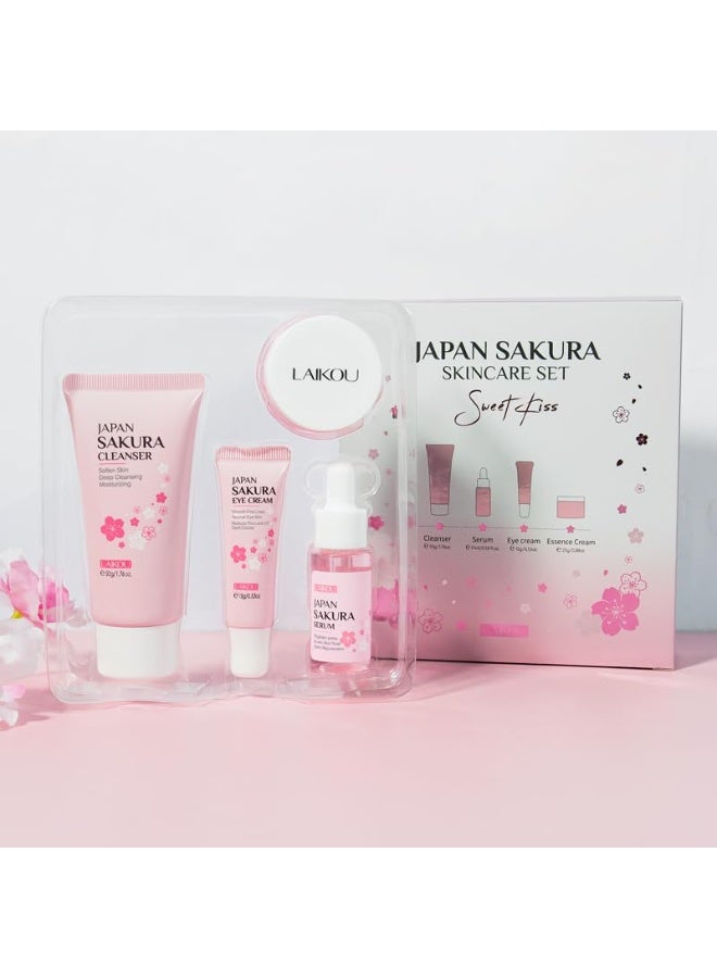 LAIKOU Sakura Skincare Set, 4 PCS Skincare Gift Set Women - Cleanser, Serum, Eye Cream, Face Cream, Skincare Gift Set for Women Teenage Girls Mom Daughter - Image 4