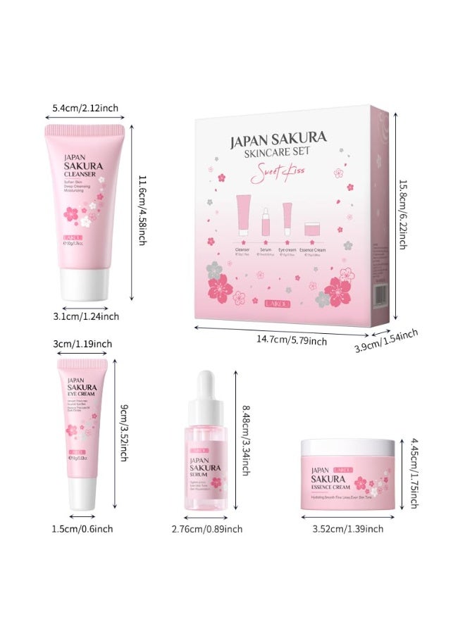 LAIKOU Sakura Skincare Set, 4 PCS Skincare Gift Set Women - Cleanser, Serum, Eye Cream, Face Cream, Skincare Gift Set for Women Teenage Girls Mom Daughter - Image 5
