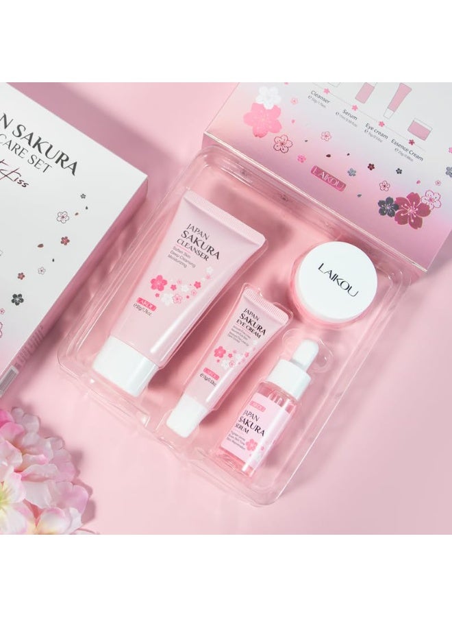 LAIKOU Sakura Skincare Set, 4 PCS Skincare Gift Set Women - Cleanser, Serum, Eye Cream, Face Cream, Skincare Gift Set for Women Teenage Girls Mom Daughter - Image 3