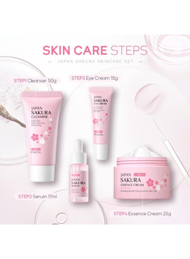 LAIKOU Sakura Skincare Set, 4 PCS Skincare Gift Set Women - Cleanser, Serum, Eye Cream, Face Cream, Skincare Gift Set for Women Teenage Girls Mom Daughter - Image 2