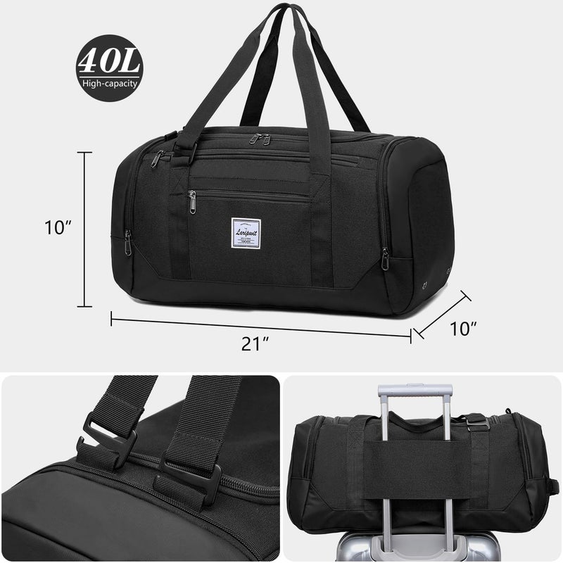 Laripwit Gym Bags for Men, 40L Medium Sports Travel Duffel Bag with Shoe Compartment & Wet Pocket Lightweight Gym Duffle Bag Backpack Multipurpose Weekender Overnight Backpack for Women, Black - Image 5