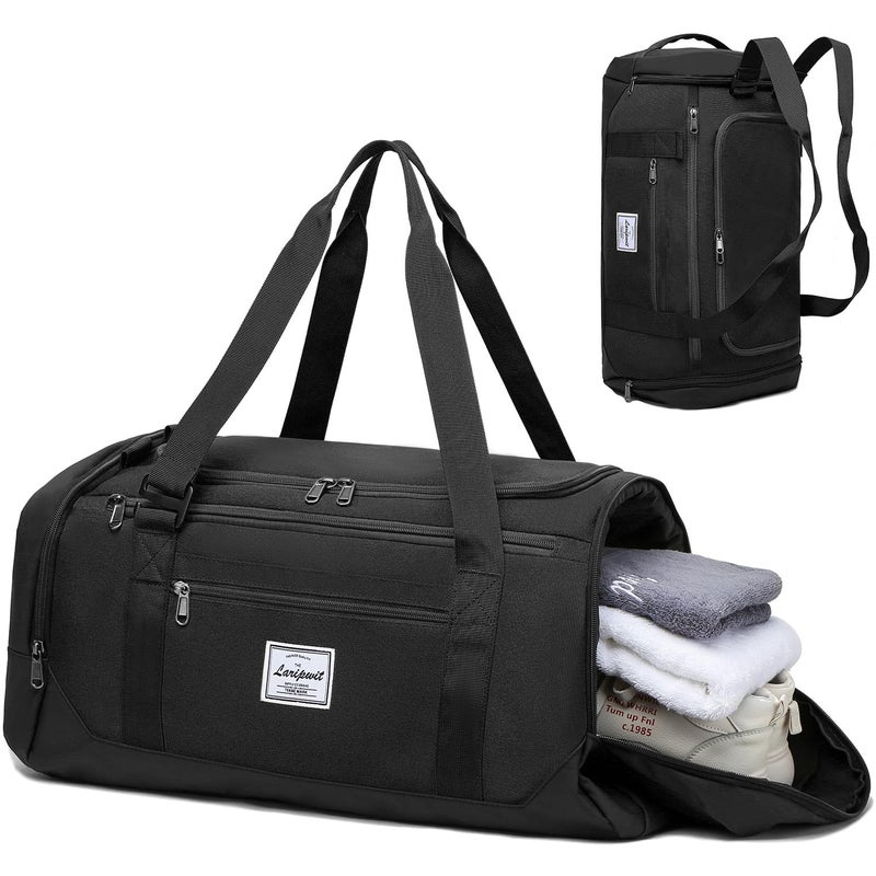 Laripwit Gym Bags for Men, 40L Medium Sports Travel Duffel Bag with Shoe Compartment & Wet Pocket Lightweight Gym Duffle Bag Backpack Multipurpose Weekender Overnight Backpack for Women, Black - Image 1