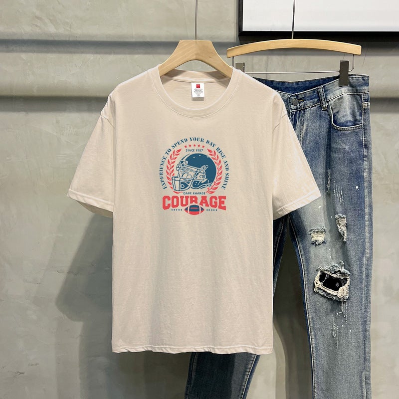 Short-Sleeved T-Shirt Men's American Retro Half-Sleeved 2025 Student Tops Boys' Round Neck Pattern Printing Japanese Style Style - Image 2