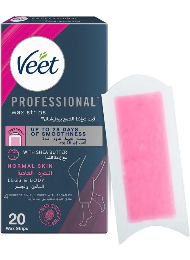 Veet - Easy Gel Wax Strips Body And Legs For Normal Skin Hair Removal Moisturising Shea Butter 20 Strips - Image 1