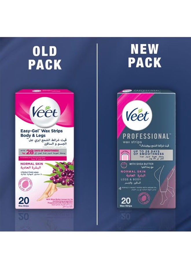 Veet - Easy Gel Wax Strips Body And Legs For Normal Skin Hair Removal Moisturising Shea Butter 20 Strips - Image 1