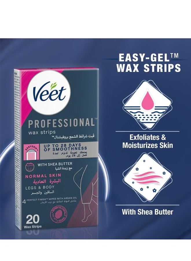 Veet - Easy Gel Wax Strips Body And Legs For Normal Skin Hair Removal Moisturising Shea Butter 20 Strips - Image 1