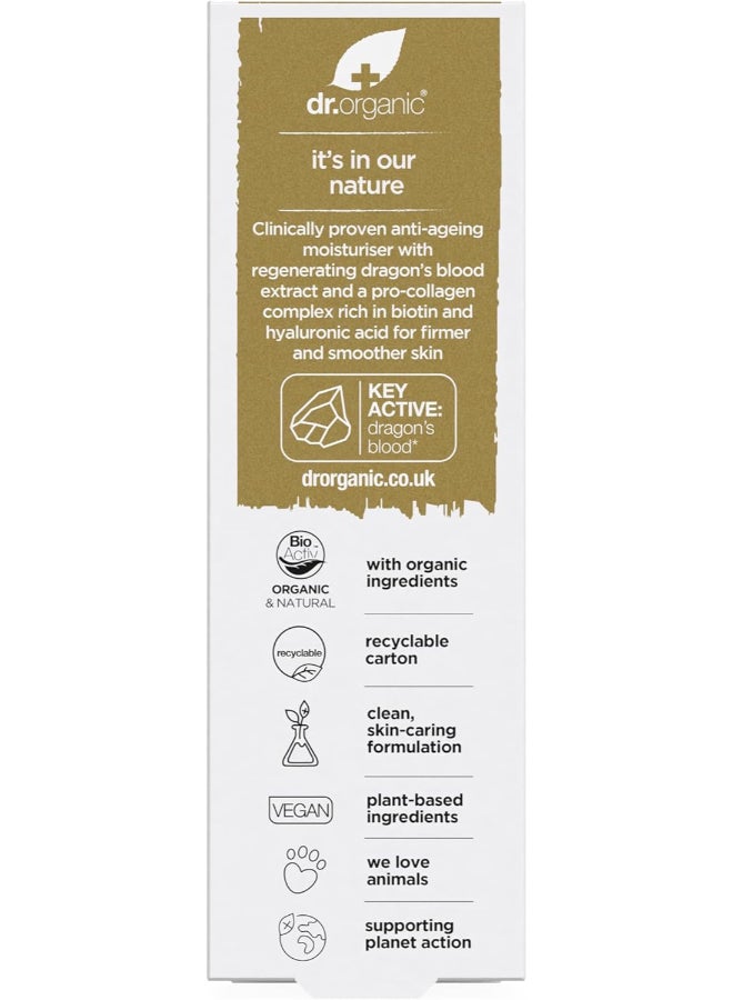 dr.organic Pro Collagen Plus Anti-Ageing Moisturiser Cream 50ml | Infused With Dragon's Blood, Hyaluronic Acid & Biotin | For Dry & Sensitive Skin, 1.69 fl oz - Image 2