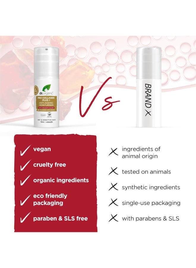 dr.organic Pro Collagen Plus Anti-Ageing Moisturiser Cream 50ml | Infused With Dragon's Blood, Hyaluronic Acid & Biotin | For Dry & Sensitive Skin, 1.69 fl oz - Image 3