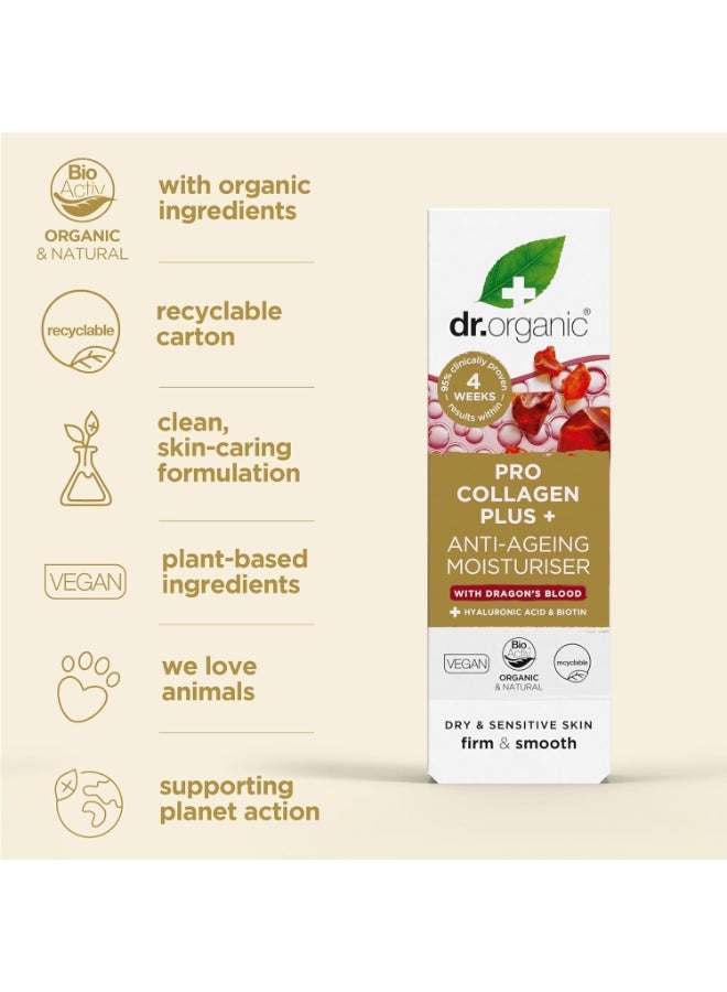 dr.organic Pro Collagen Plus Anti-Ageing Moisturiser Cream 50ml | Infused With Dragon's Blood, Hyaluronic Acid & Biotin | For Dry & Sensitive Skin, 1.69 fl oz - Image 4