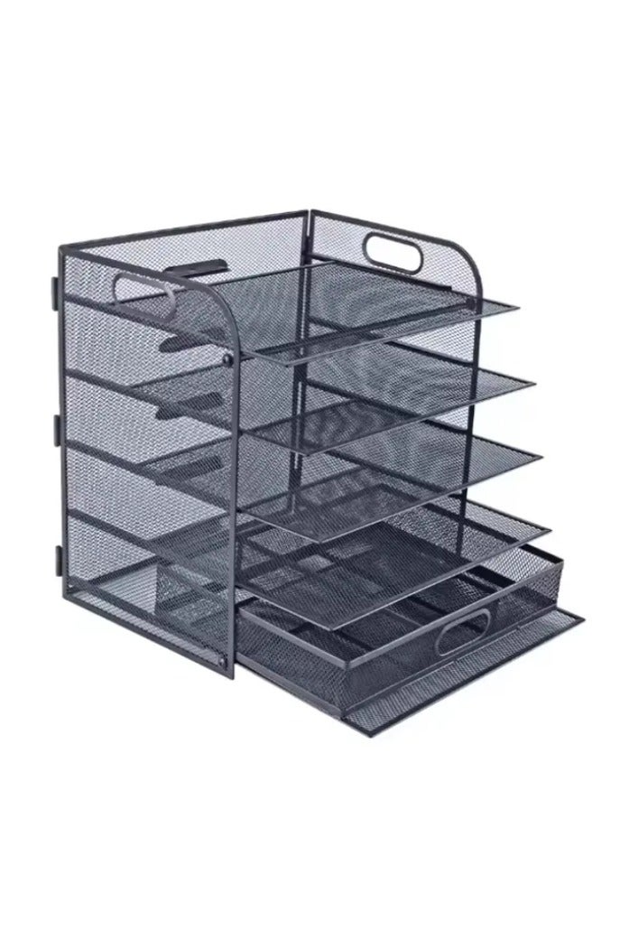 Generic 5-Tier Metal Mesh File Organizer Tray – Desktop Document Rack with Sliding Drawers – Office Paper Storage Organizer for Home, School & Work Desk  - Image 1