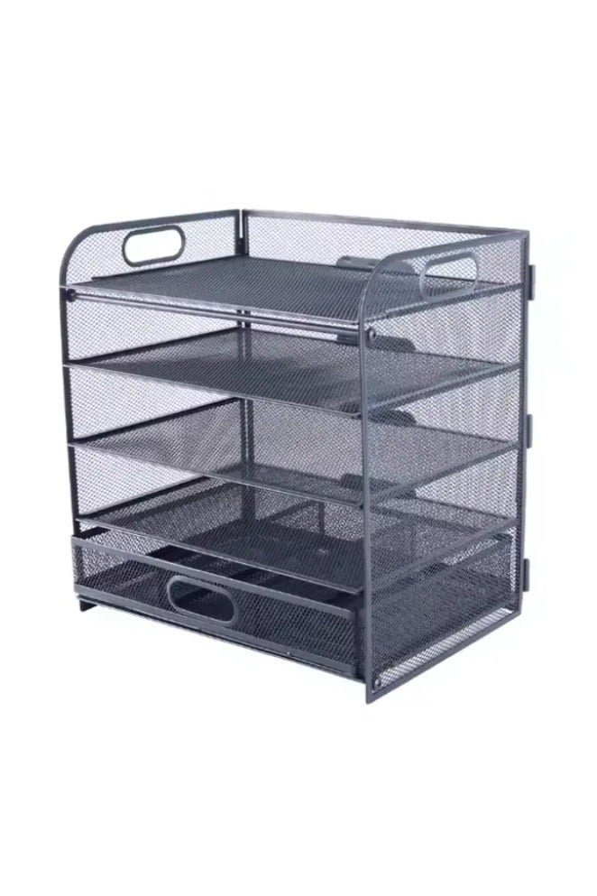 Generic 5-Tier Metal Mesh File Organizer Tray – Desktop Document Rack with Sliding Drawers – Office Paper Storage Organizer for Home, School & Work Desk  - Image 2