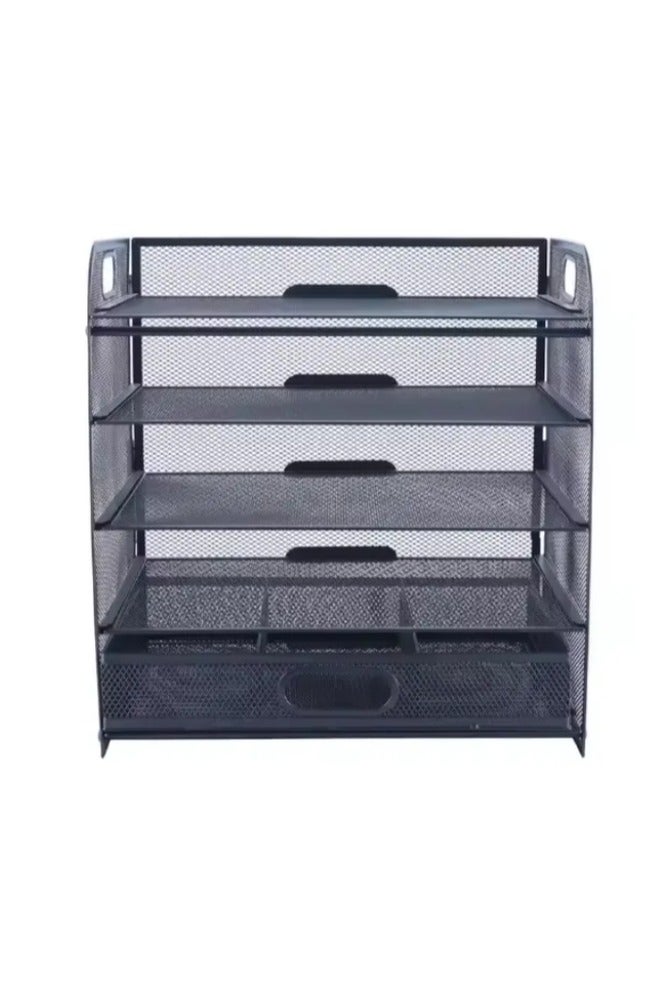 Generic 5-Tier Metal Mesh File Organizer Tray – Desktop Document Rack with Sliding Drawers – Office Paper Storage Organizer for Home, School & Work Desk  - Image 5