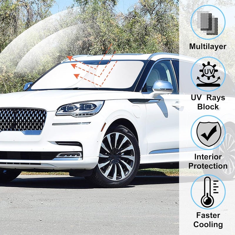 LHFLIVE Windshield Sun Shade Custom Fit for 2020-2025 Lincoln Aviator - Foldable Sun Blocker - Image 2