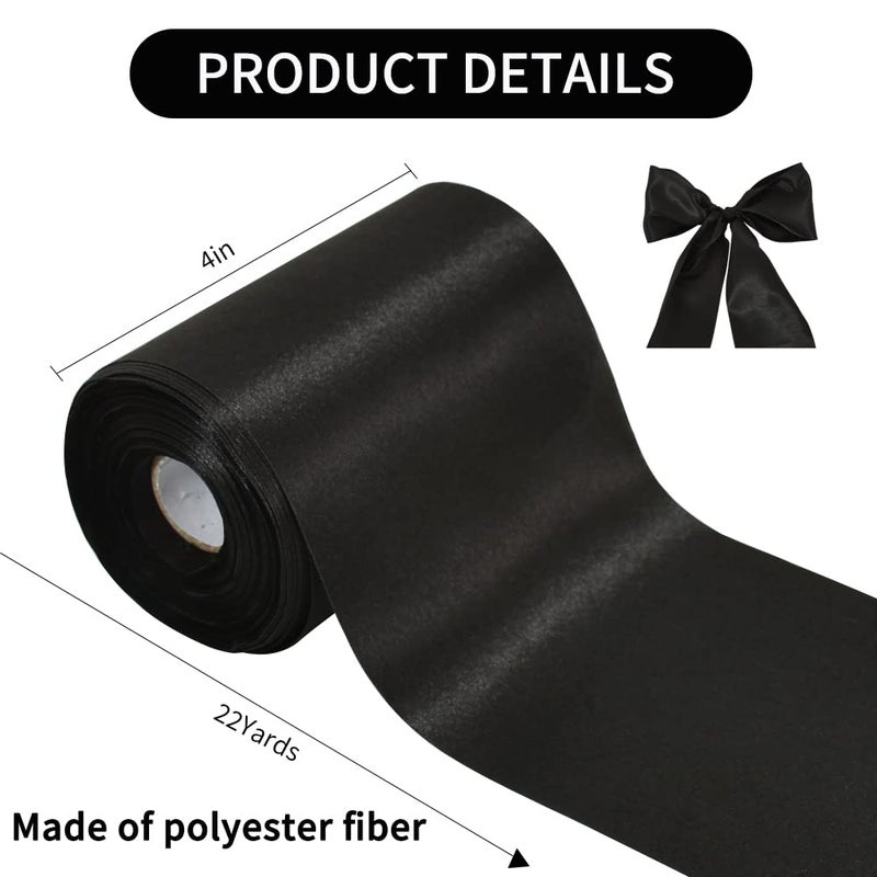 TONIFUL 4 Inch Wide Black Solid Satin Ribbon 22yd Fabric Large Ribbon for Cutting Ceremony Grand Opening Chair Sashes Table Hair Car Bows Floral Craft Gift Wrapping Wedding Halloween Party Decoration - Image 2