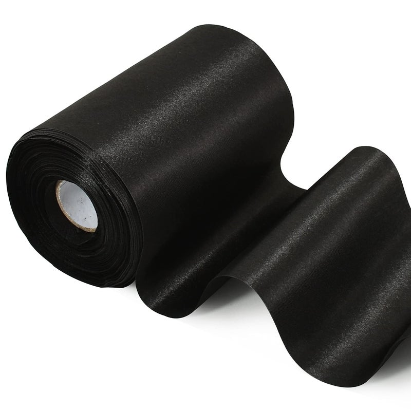 TONIFUL 4 Inch Wide Black Solid Satin Ribbon 22yd Fabric Large Ribbon for Cutting Ceremony Grand Opening Chair Sashes Table Hair Car Bows Floral Craft Gift Wrapping Wedding Halloween Party Decoration - Image 1