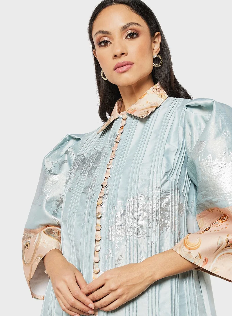 Threadz by Ajooni Floral Printed Button Detail Kimono
