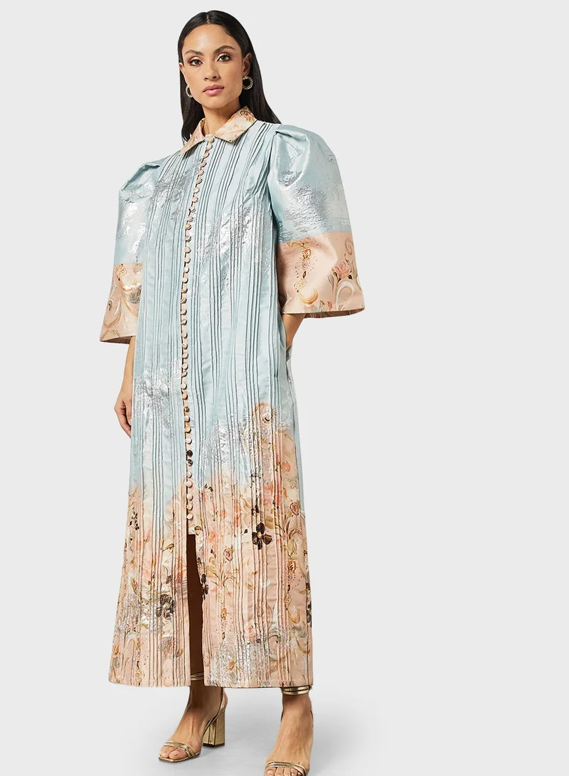 Threadz by Ajooni Floral Printed Button Detail Kimono