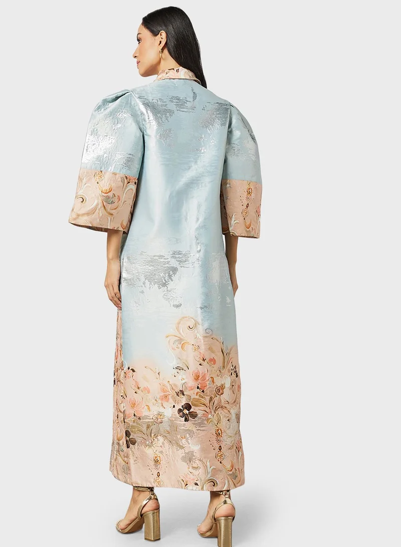 Threadz by Ajooni Floral Printed Button Detail Kimono
