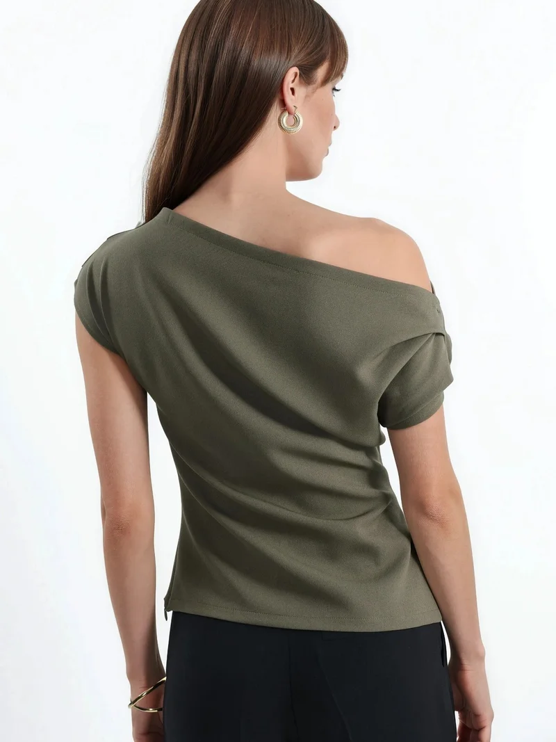 HICCUP One Shoulder Pleated Detail Top