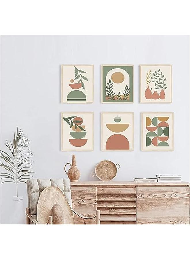KBKBART Boho Wall Art Prints Set of 6, Mid-Century Modern Prints, Neutral Geometric Boho Wall Decor Sun Moon Palm Leaf Beige Green Canvas Artwork, Minimalist Boho Poster Paintings for Bedroom Living Room - Image 2