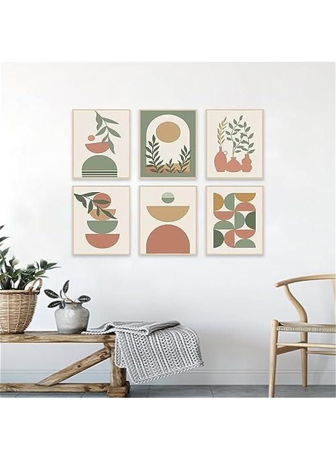 KBKBART Boho Wall Art Prints Set of 6, Mid-Century Modern Prints, Neutral Geometric Boho Wall Decor Sun Moon Palm Leaf Beige Green Canvas Artwork, Minimalist Boho Poster Paintings for Bedroom Living Room - Image 4