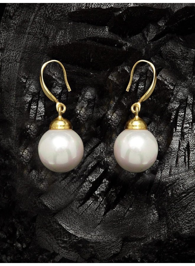 Clara 92.5 Sterling Silver Gold Plated Classic Pearl Earrings | Gift for Women and Girls - Image 2