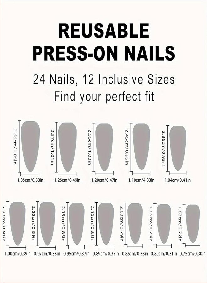 XFSAFDM 24 Pcs Fake Nails, Press On Nails for Women, Almond Shape Artificial Nails with Nail Glue & File, Easy to Apply Stick On Nails for Special Occasions & Dailys Wear - Image 2