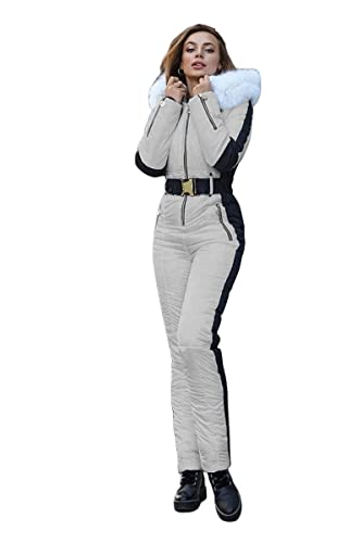 Yousify Womens Winter Onesie Ski Jumpsuits Outdoor Sports Waterproof Snowsuit Removable Faux Fur Collar Coat Jumpsuit - Image 1