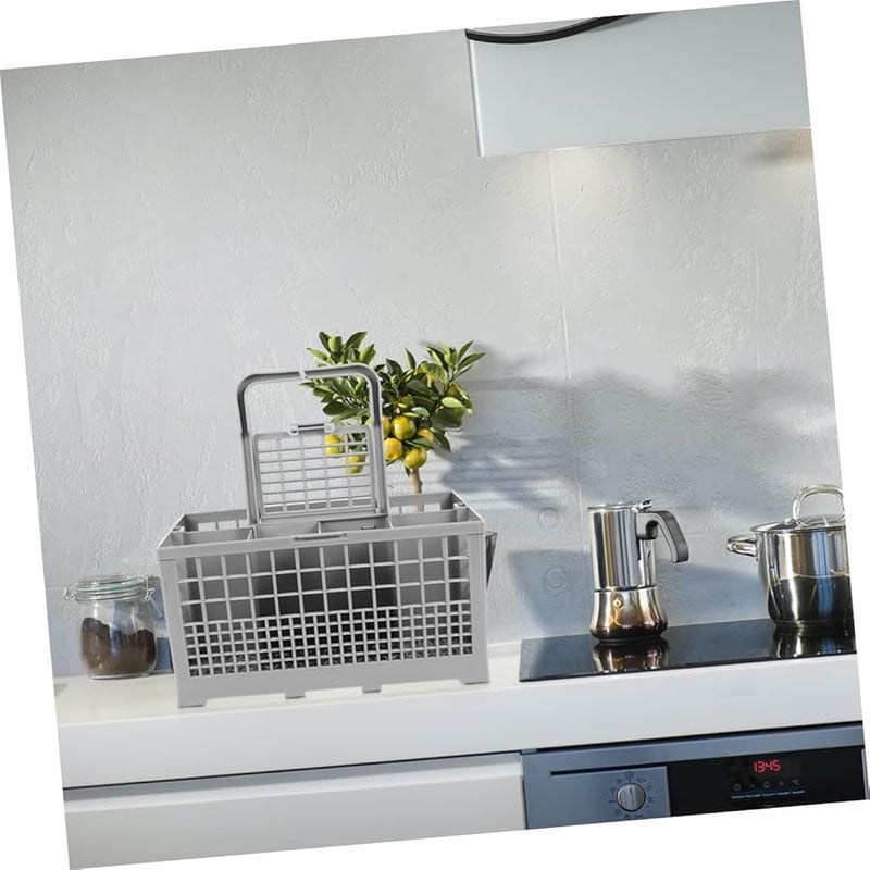 سلة أدوات المائدة لغسالة الصحون صندوق تخزين منظم أدوات المطبخ تصريف سهل أبيض - Image 4